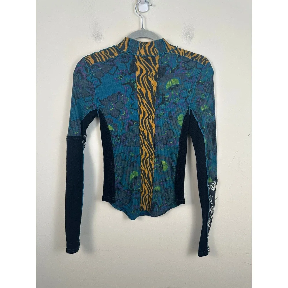 Free People Meadow Mixed Print Top Women S Blue Orange Good Mock Neck Ribbed